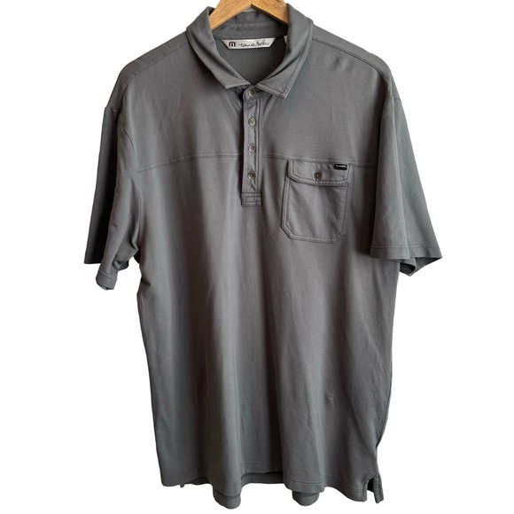 Men’s Travis Mathew Grey Golf Polo Short Sleeve Shirt Pocket Size XL - Picture 2 of 7